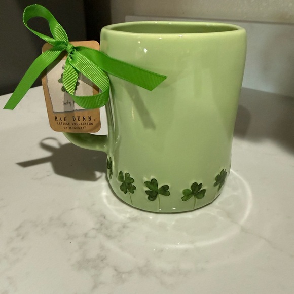 Rae Dunn Light Green 'Lucky' Mug with Shamrocks - Picture 2 of 7